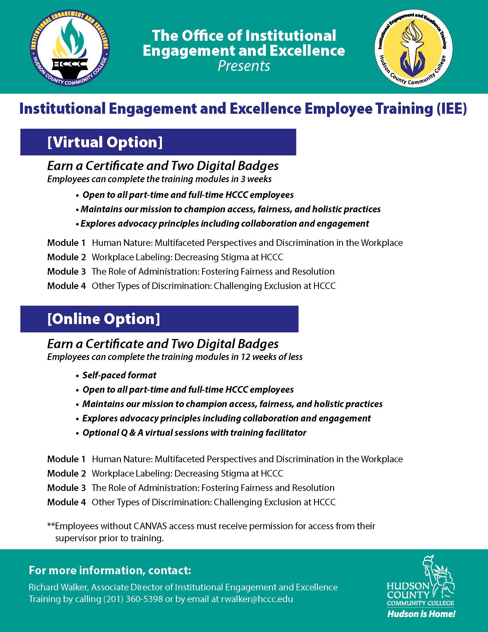 Institutional Engagement and Excellence Employee Training Flyer