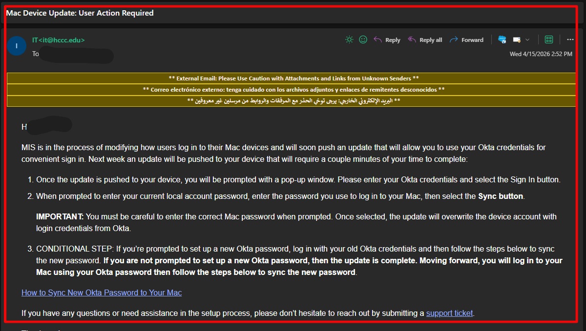 ITS Notification: Mac Device Update: User Action Required ITS Notification: Mac Device Update: User Action Required