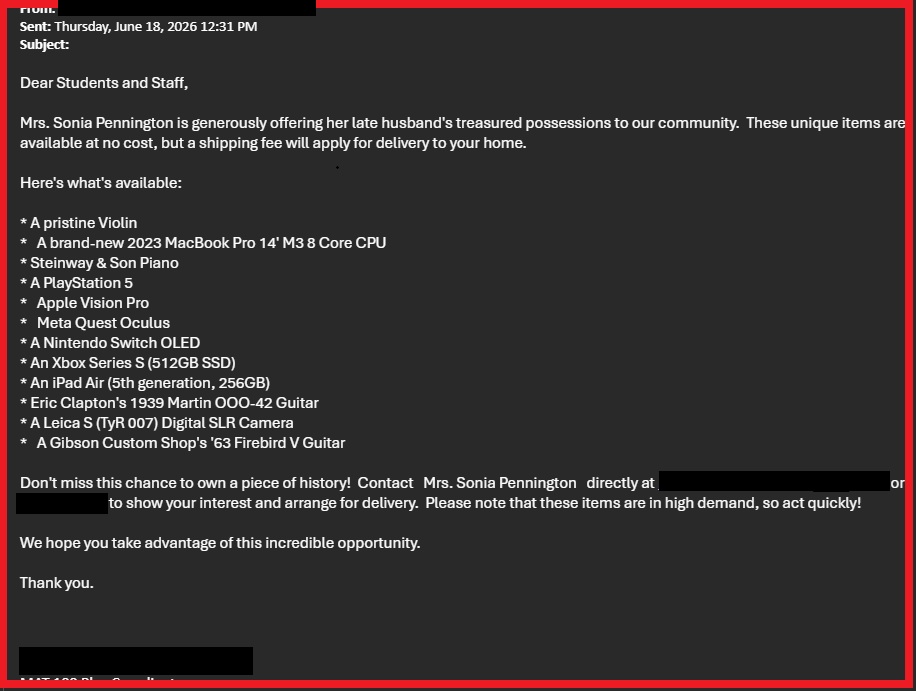 ITS Security Warning: Scam Email with No Subject from Compromised Account