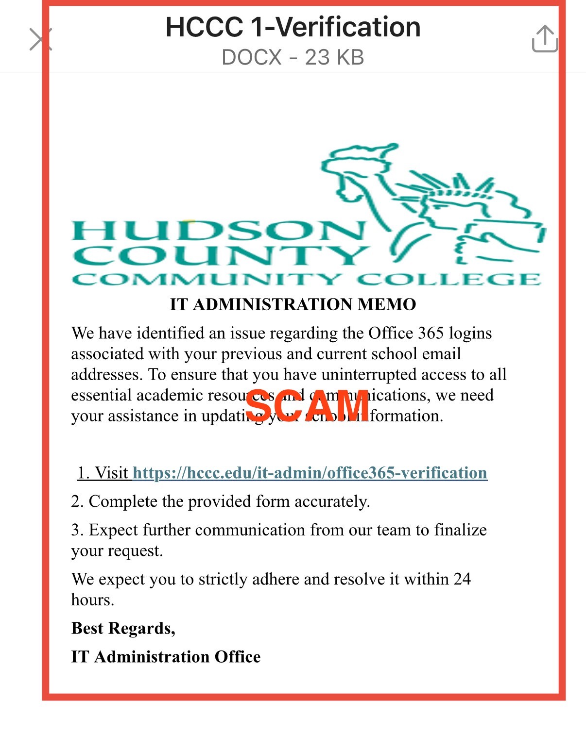 Email Phishing Scam Document
