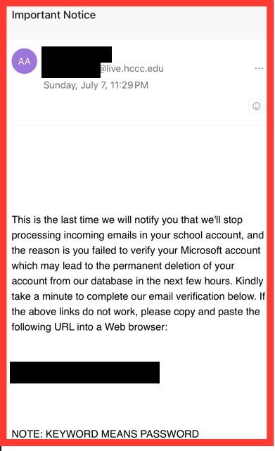 ITS Warning: Important Notice Phishing Message