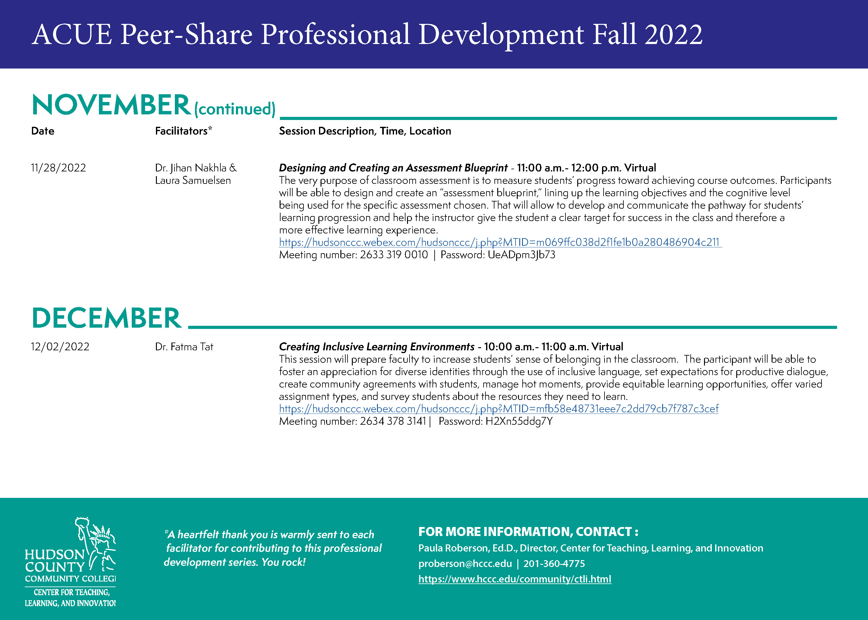 ACUE Peer-Share Professional Development Fall 2022 - December Schedule