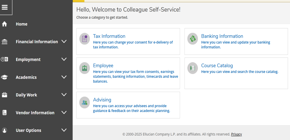 Colleague Self-Service menu