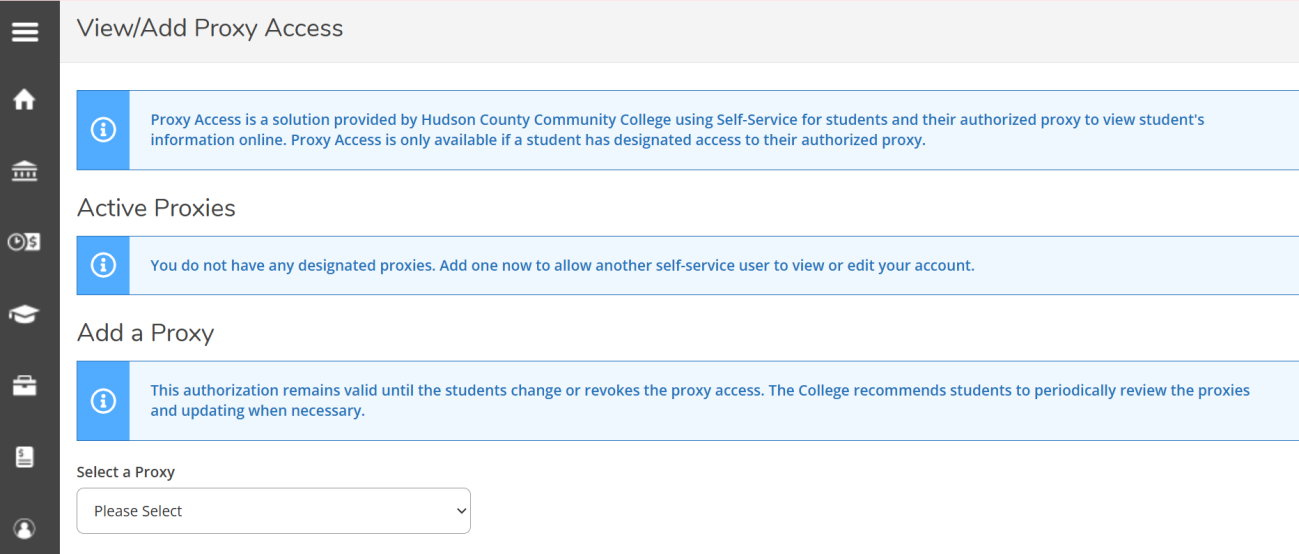 View/Add Proxy Access page
