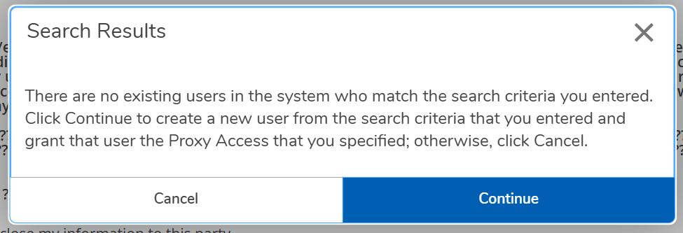 Search Results confirmation dialog