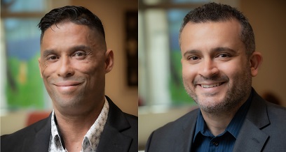 Hudson County Community College student Felix Cintron (left) won the National Institute for Staff and Organizational Development (NISOD) Student Essay Contest for recounting how his relationship with Dr. Raffi Manjikian (right) transformed his life.