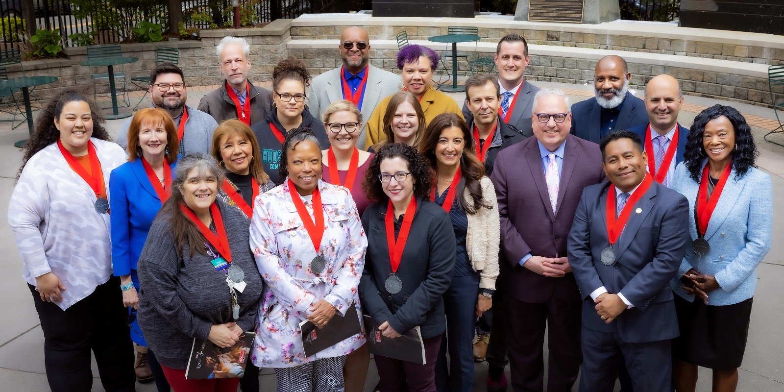 HCCC President Dr. Christopher Reber (second from right, second row) with the College’s 2022-23 League for Innovation in the Community College Excellence Award winners.