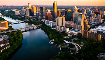 A scenic view of Austin, Texas, showcasing its vibrant cityscape and cultural landmarks.