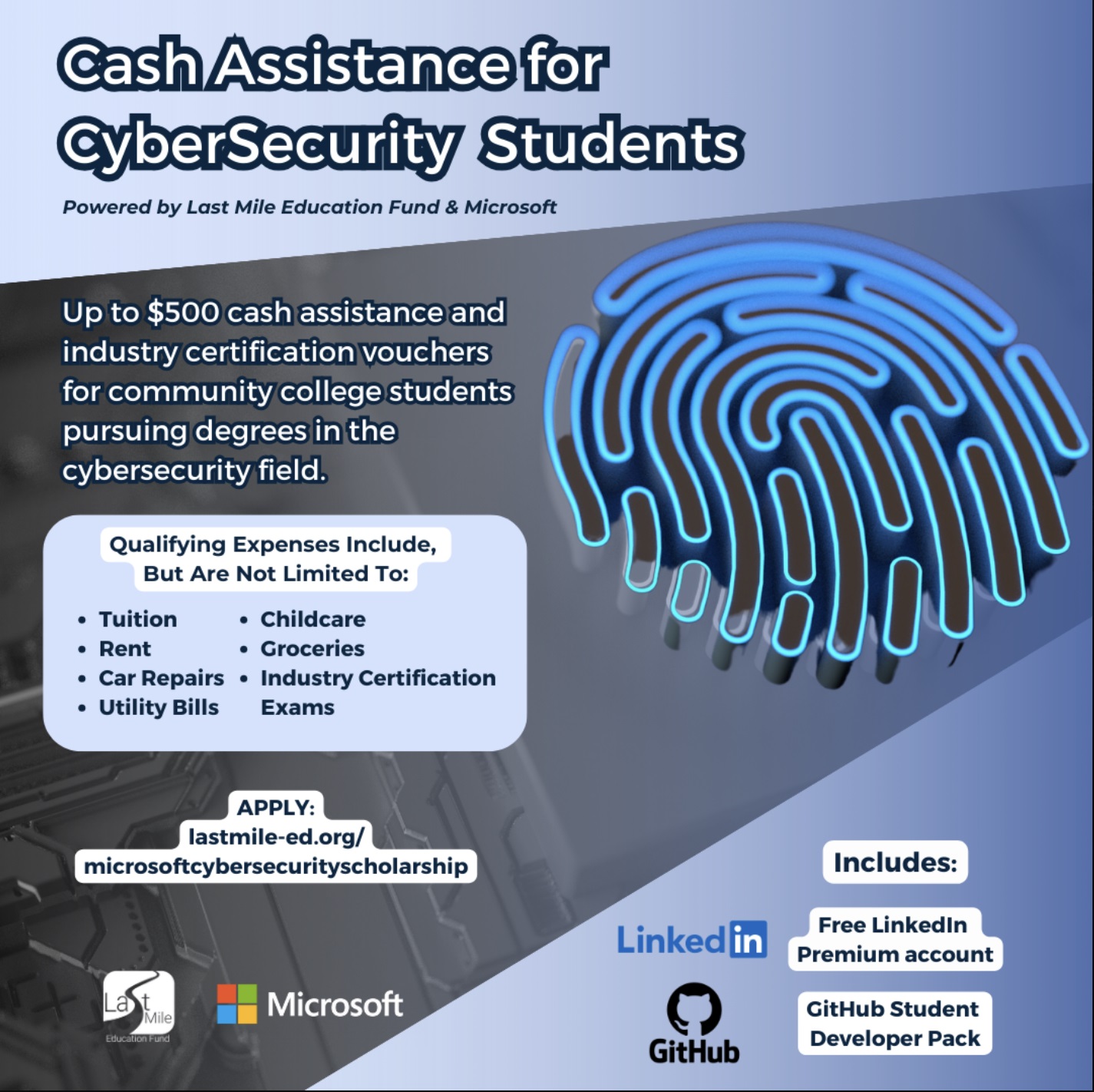 Cash Assistance for Cybersecurity Students Flyer