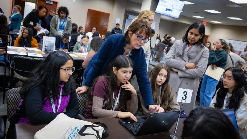 A scene from CEWD's Girls in Technology Symposium on March 21.